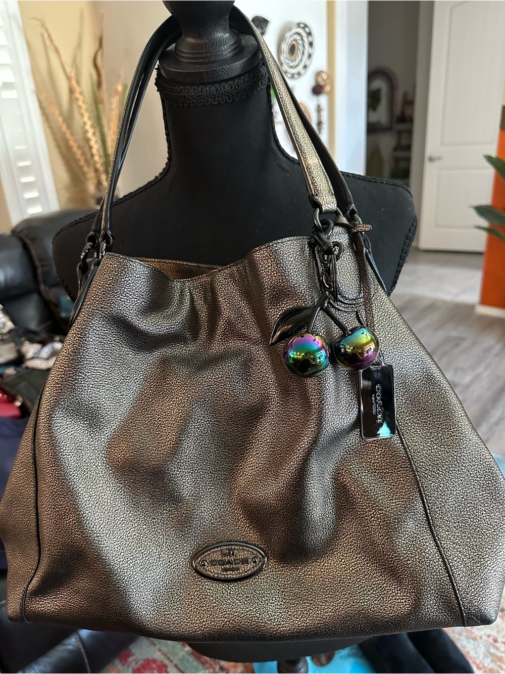 Coach Edie 31 Metallic Bronze Leather Shoulder Bag Gunmetal